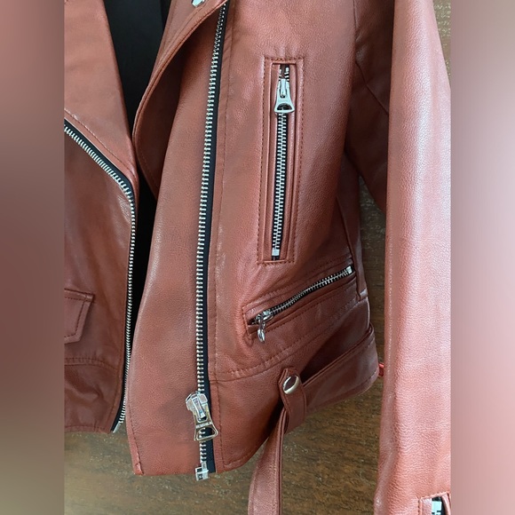 Bershka Light Brown Faux Leather Motorcycle Jacket NWOT size Small - Picture 3 of 4